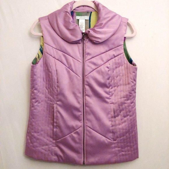 JH Collection Lilac Full Zip Silky Vest With Pockets M Collar - Picture 1 of 11